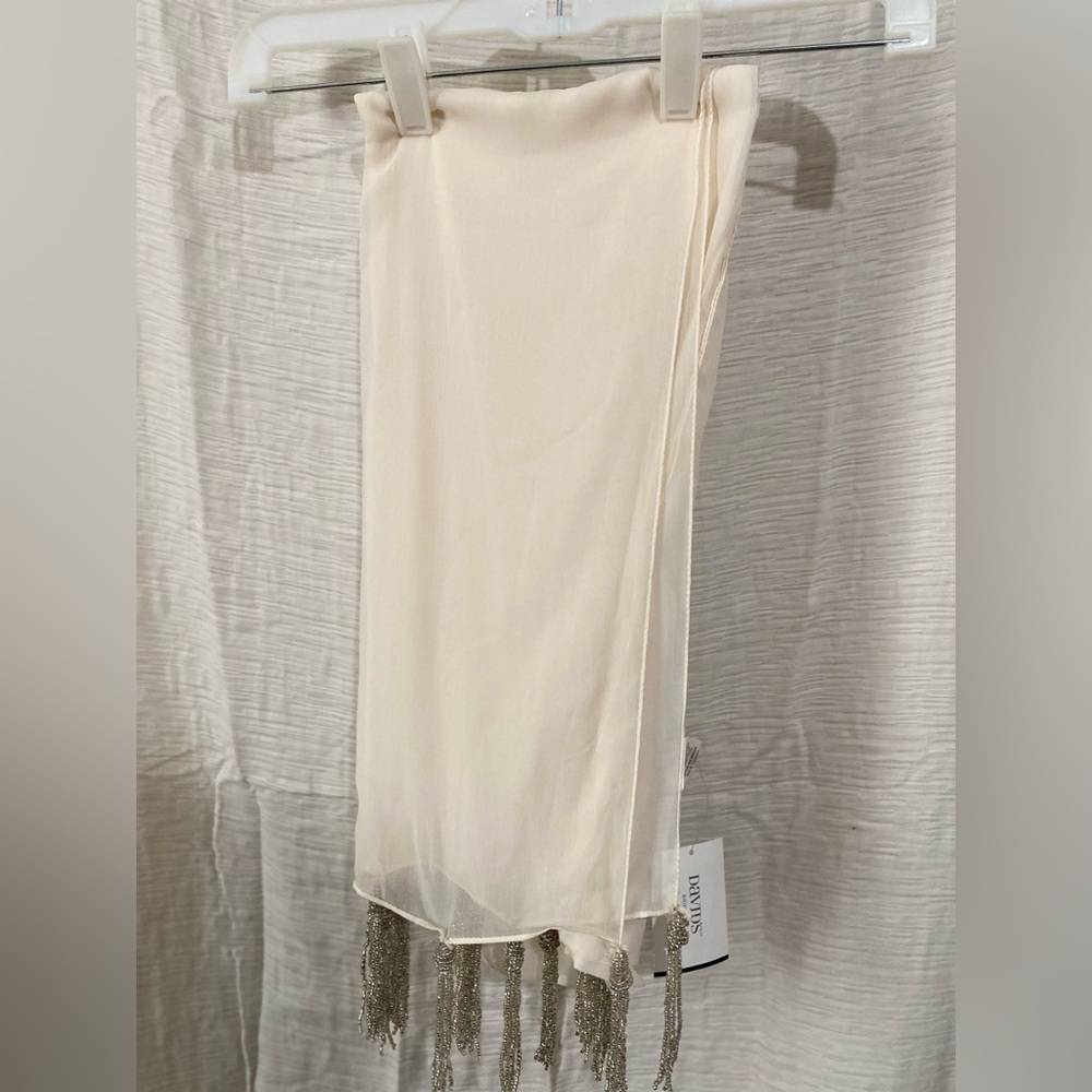 David's Bridal Cream Wrap with Silver Fringe